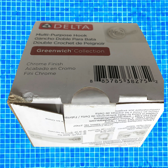 NEW Lot 2 x Delta Greenwich Collection Shiny Chrome Towel Ring & Robe Hook NWT - Picture 6 of 6